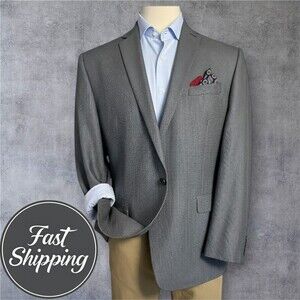 CALVIN KLEIN Men's 44L Gray Silk/Wool Blazer Sport Coat Two Button Suit Jacket